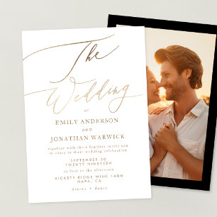 Invitation Simple Gold Modern Calligraphie Mariage photo