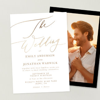 Invitation Simple Gold Modern Calligraphie Mariage photo