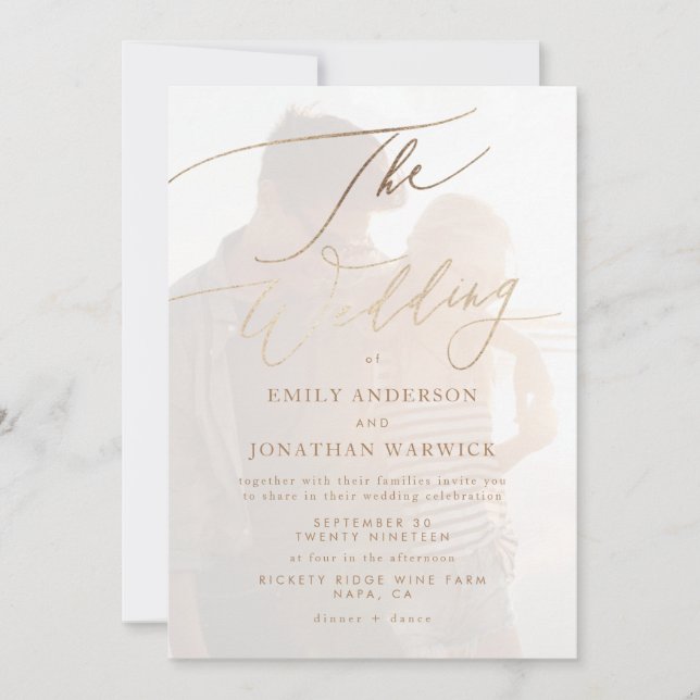 Invitation Simple Gold Modern Calligraphie Mariage photo (Devant)