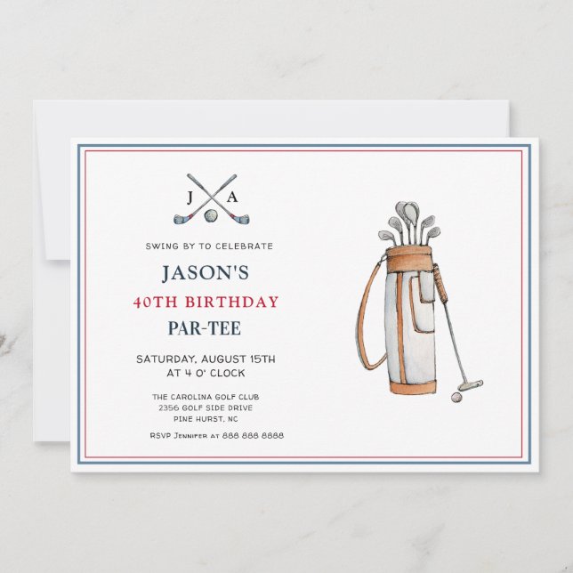 Invitation Simple Golf Thème PAR- TEE Anniversaire (Devant)
