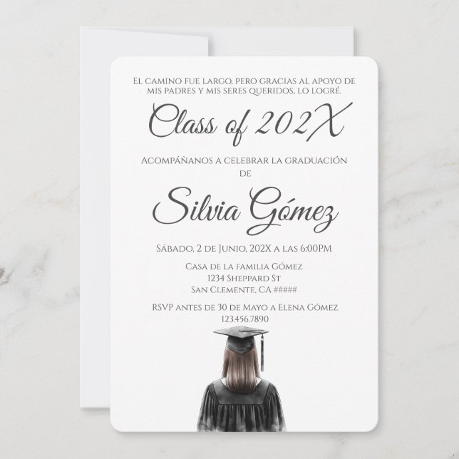 Invitation Simple graduation en noir et blanc de la promotion (Devant)