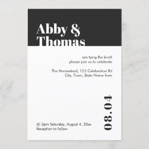 Invitation Simple Gras Moderne Minimaliste Noir Blanc Mariage