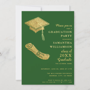 Invitation Simple Green and Gold Graduation Party
