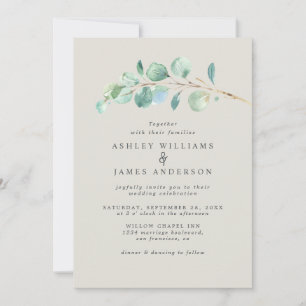 Invitation Simple Green Mariage Feuillage d'Eucalyptus Gris C