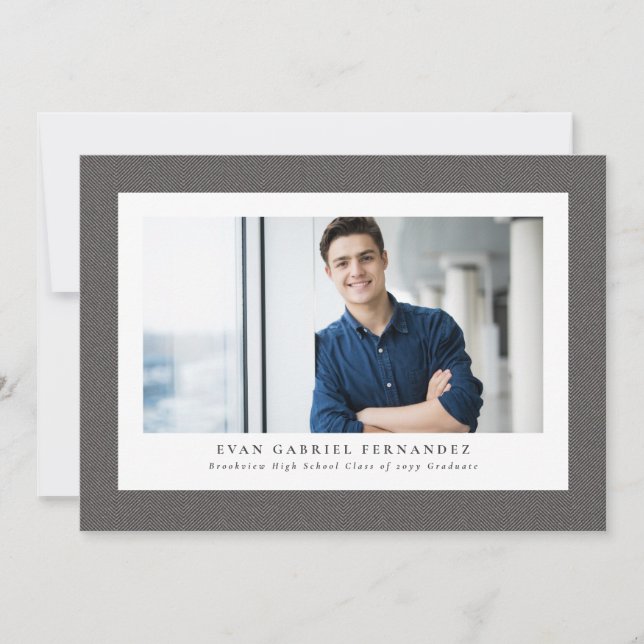 Invitation Simple gris tweed cadre classique graduation photo (Devant)