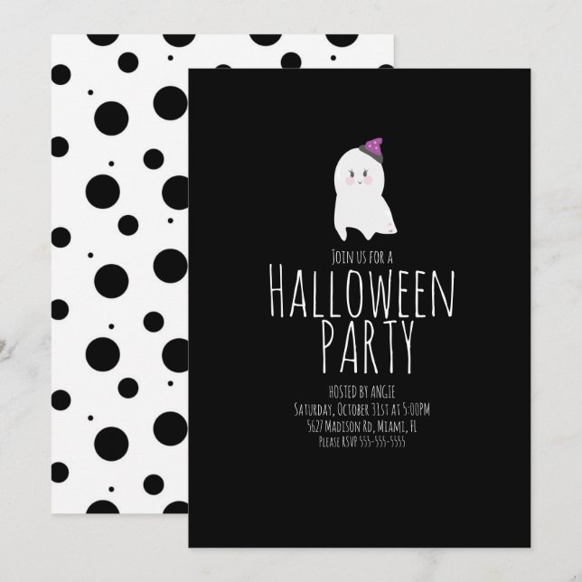 Invitation Simple Halloween Cute Ghost Anniversaire fête (Devant / Derrière)