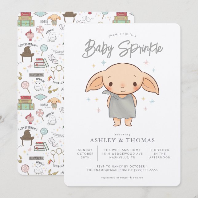 Invitation Simple Harry Potter - Dobby Baby Sprinkle (Devant / Derrière)