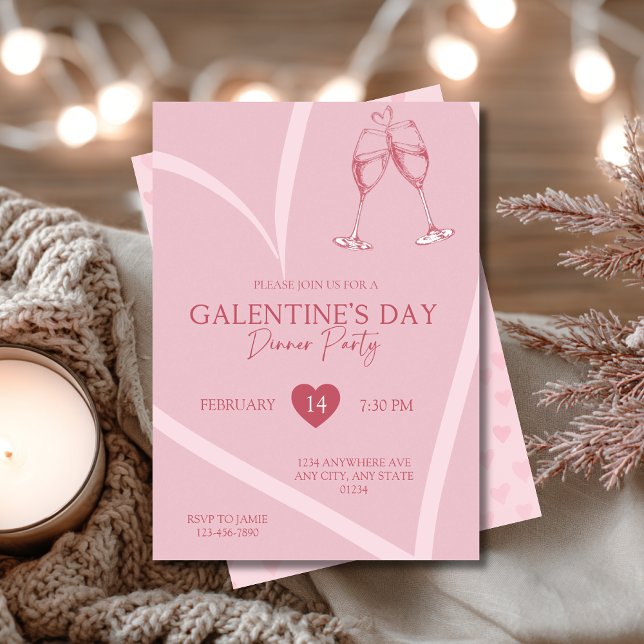 Invitation Simple Heart Galentine’s Day Dinner Party (Créateur téléchargé)