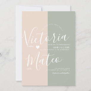 Invitation Simple Heart Script Typographie Rose Sauge Mariage