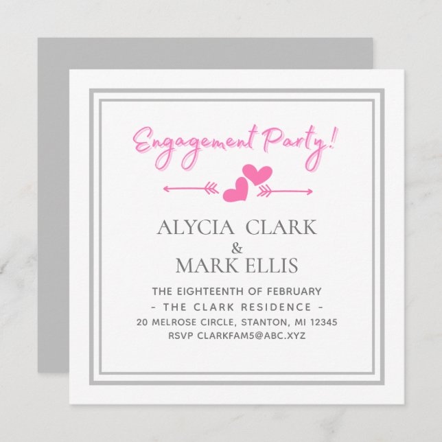 Invitation Simple Hearts Engagement Party (Devant / Derrière)