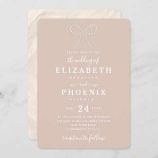 Invitation Simple Heirloom Pink Pearl Bow Trendy Wedding