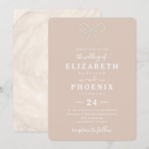 Invitation Simple Héritage Nœud Perle Rose Mariage Tendance