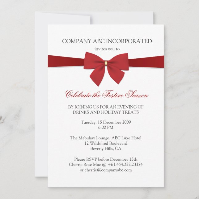 Invitation Simple Holiday Red Ribbon Corporate Party (Devant)