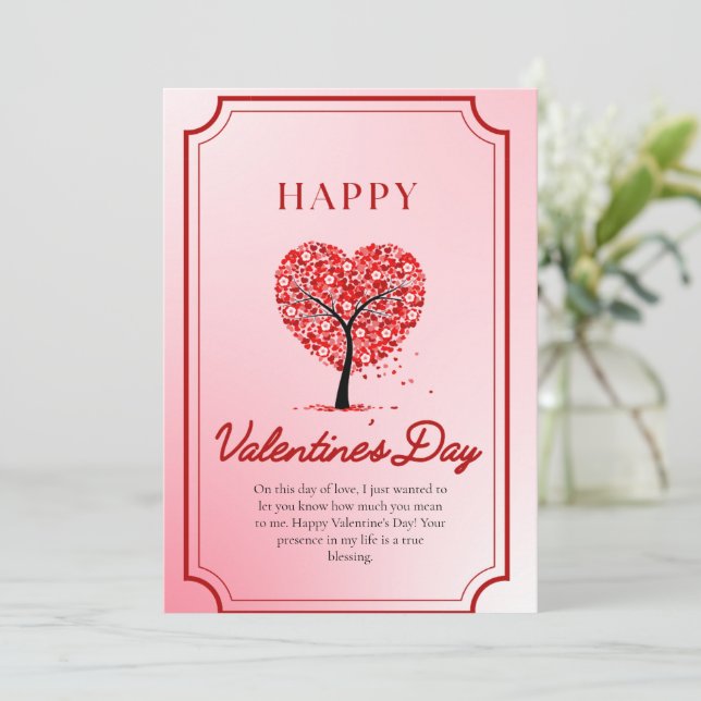 Invitation Simple illustration rose et rouge Bonne Saint Vale (Debout devant)