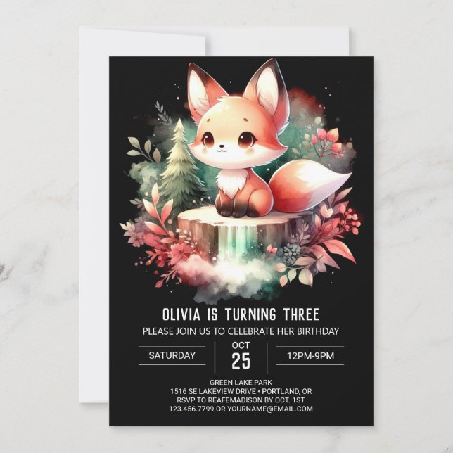 Invitation Simple Imaginaire Fox Anniversaire numérique (Devant)
