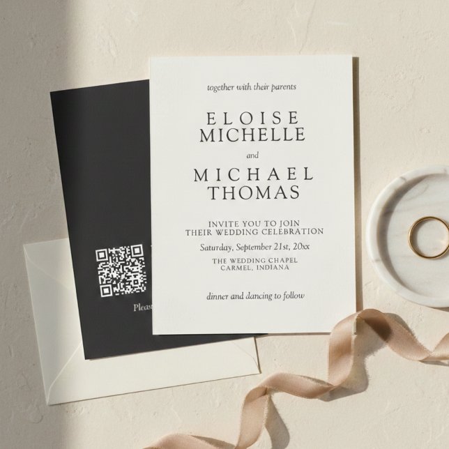 Invitation Simple Ivory Classic QR Code Wedding (Simple Ivory Classic QR Code Wedding Invitation)