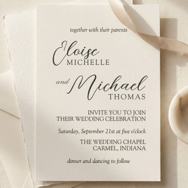 Invitation Simple Ivory Classic Script Wedding (Simple Ivory Classic Script Wedding Invitation)