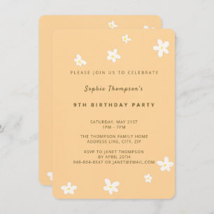 Invitation Simple Jaune Cute Daisies Fille fête d'anniversair