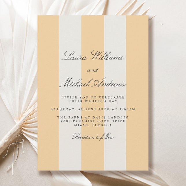 Invitation Simple Jaune et Blanc Cabana Rayures Mariage (Available in both printed and instant download digital formats.)