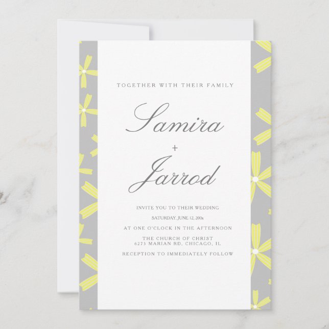 Invitation Simple Jaune et Gris Mariage Abstrait en Marbre (Devant)