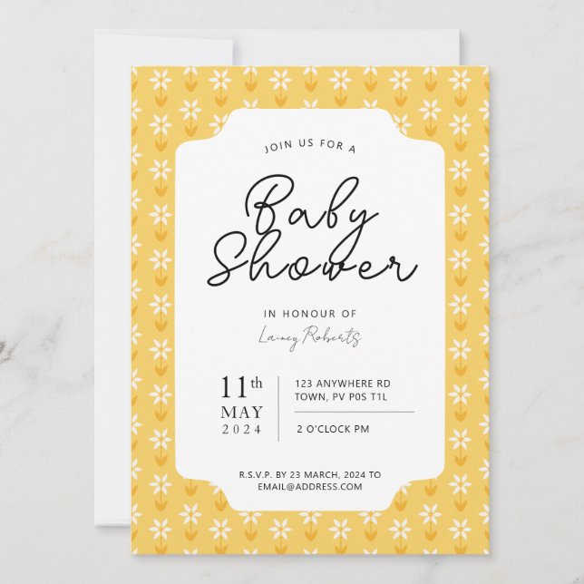 Invitation Simple Jaune Retro Daisy Floral Block Imprimer (Devant)