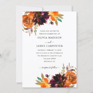 Invitation Simple jaune violet bordeaux Mariage de automne fl