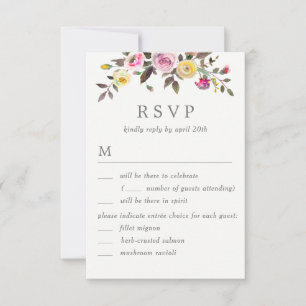 Invitation Simple joli mariage RSVP avec options de menu