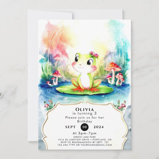 Invitation Simple Joyeuse Grenouille Anniversaire (Devant)