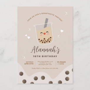 Invitation Simple Kawaii Boba Bubble Milk Tea Anniversaire
