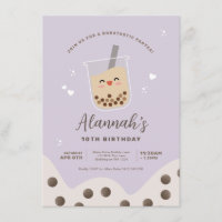 Simple Kawaii Boba Bubble Milk Tea Purple Annivers