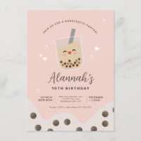 Simple Kawaii Boba Bubble Milk Tea rose Anniversai
