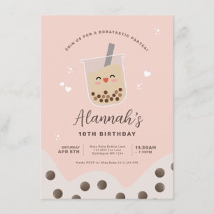 Invitation Simple Kawaii Boba Bubble Milk Tea rose Anniversai