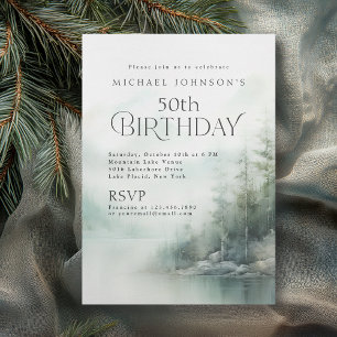 Invitation Simple Lac de Montagne Rustique 50e Anniversaire