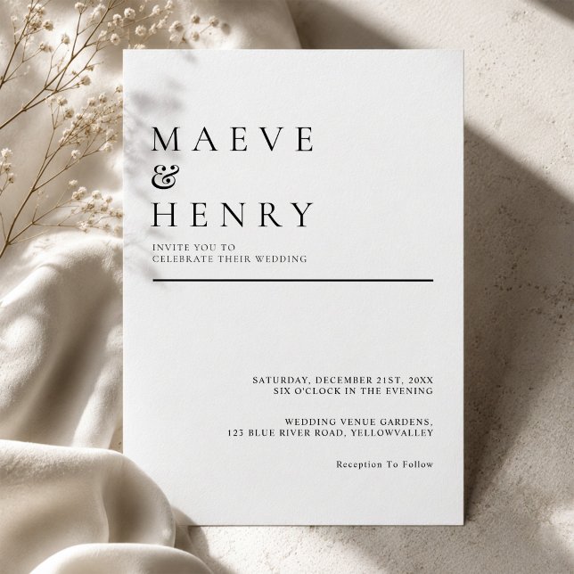 Invitation Simple Ligne Moderne Mariage Noir Blanc (Créateur téléchargé)