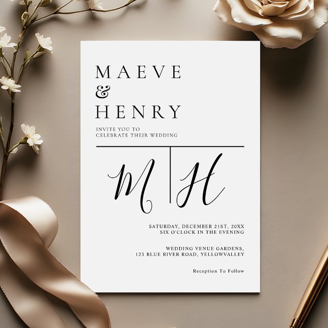 Invitation Simple Ligne Moderne Monogramme Mariage (Créateur téléchargé)