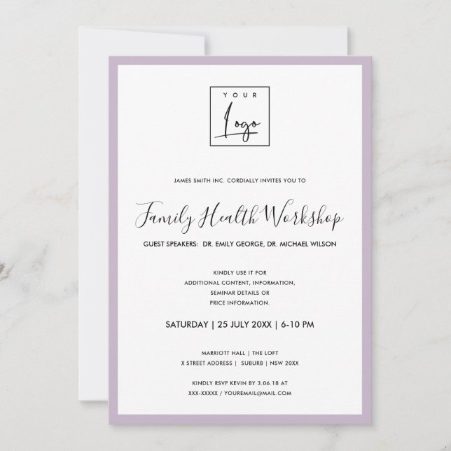 INVITATION SIMPLE LILAC LAVENDER VOTRE ATELIER DE LOGO ÉVÉNEM (Devant)