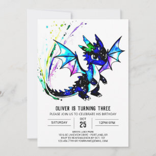 Invitation Simple Little Dragon Digital Boy Anniversaire
