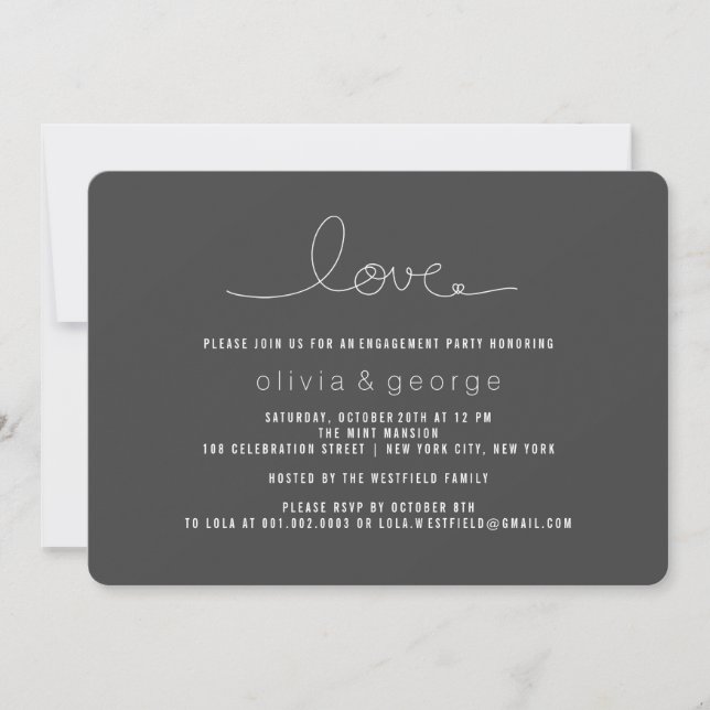 Invitation Simple Loop Heart Modern Engagement Party (Devant)