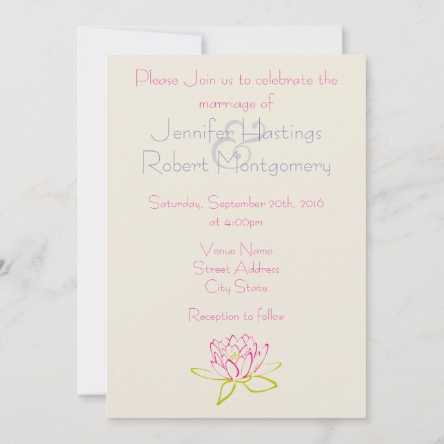 Invitation Simple Lotus Flower / Mariage Fleur de Lotus (Dos)