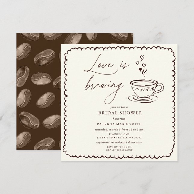 Invitation Simple Love is Brewing Coffee Baby Shower Mariage (Devant / Derrière)