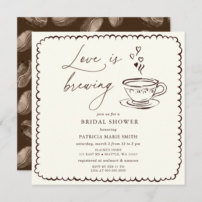 Invitation Simple Love is Brewing Coffee Bridal Shower (Devant / Derrière)