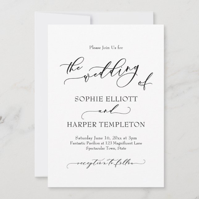 Invitation Simple Luxe Calligraphie Le Mariage De (Devant)