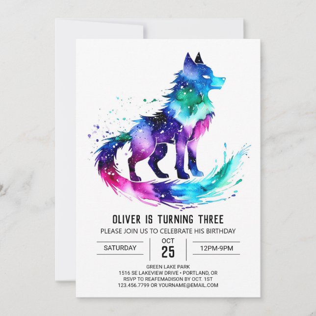 Invitation Simple Magic Wolf Digital Boy Anniversaire (Devant)