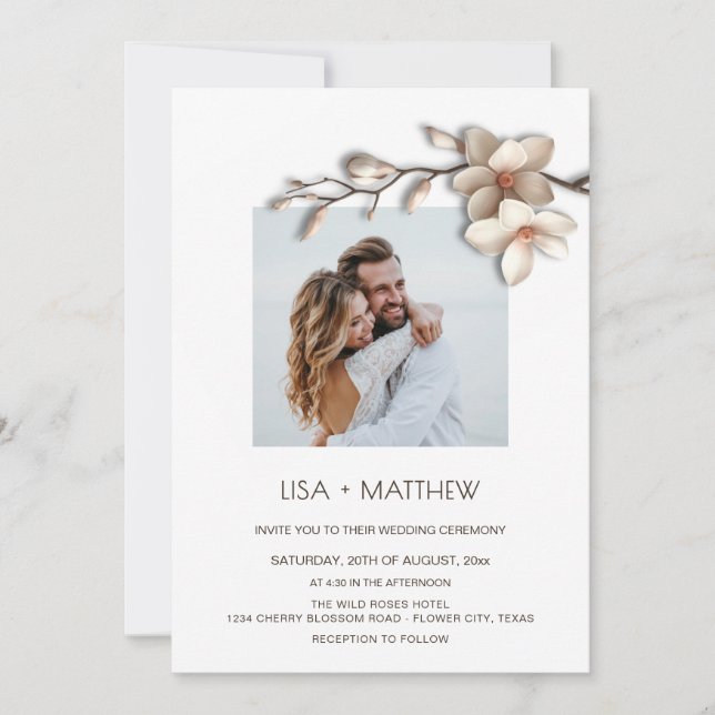 Invitation Simple Magnolia Casual Wedding Photo (Devant)
