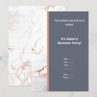INVITATION SIMPLE MARBRE BLANC FÊTE DE MARIAGE OR ROSE BACHEL