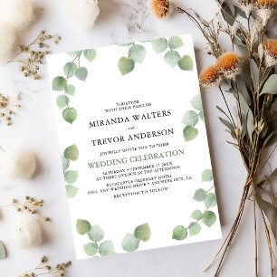 Invitation Simple mariage à l'aquarelle avec verdure d'eucaly
