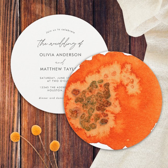 Invitation Simple Mariage Aquarelle Élégant Orange Brûlé (Front/Back)
