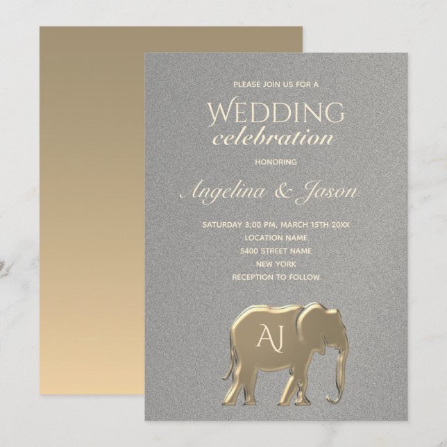 Invitation Simple Mariage Argent et Or (Devant / Derrière)