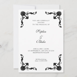 Invitation Simple Mariage Art déco noir et blanc