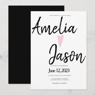 Invitation Simple Mariage au Coeur avec Marqueur Noir et Blan